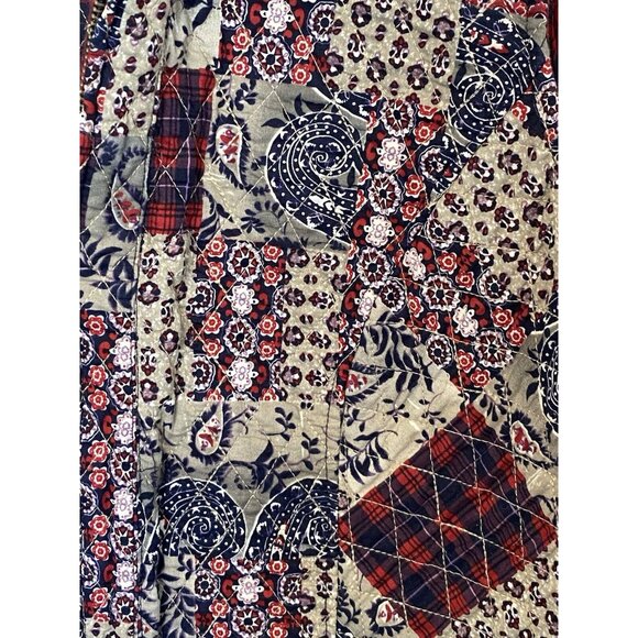 Quilted Reversible Full Zip Blue Red Paisley & Diagonal Plaid Women's Vest L - Picture 7 of 15